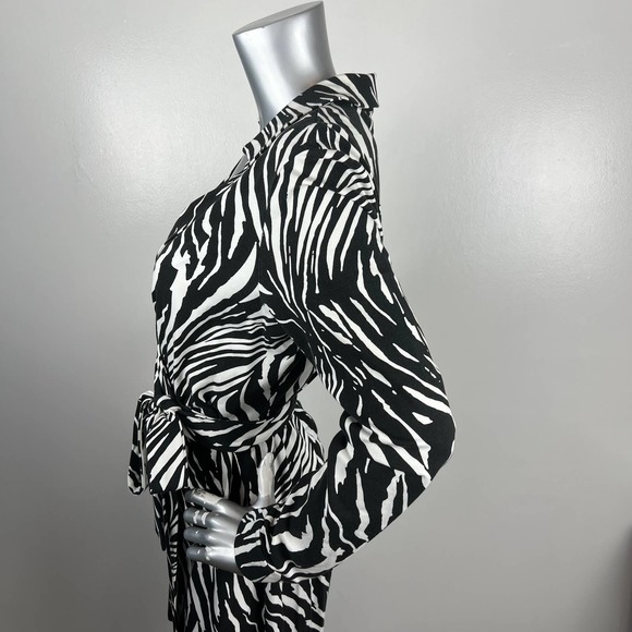 Diane Von Furstenberg DVF Jeanne 2 Wrap Dress Zebra Black & White Long Sleeve 14 - Picture 5 of 7